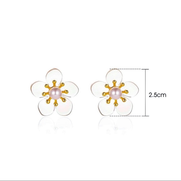 Any 4/$25! Translucent Flower Pearl Stud Earrings - Picture 8 of 10